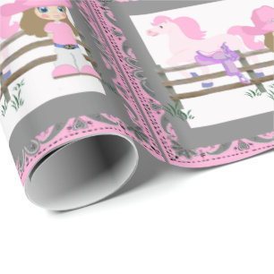 Western Rodeo Little  Cowgirl Horse Saddle Wrapping Paper