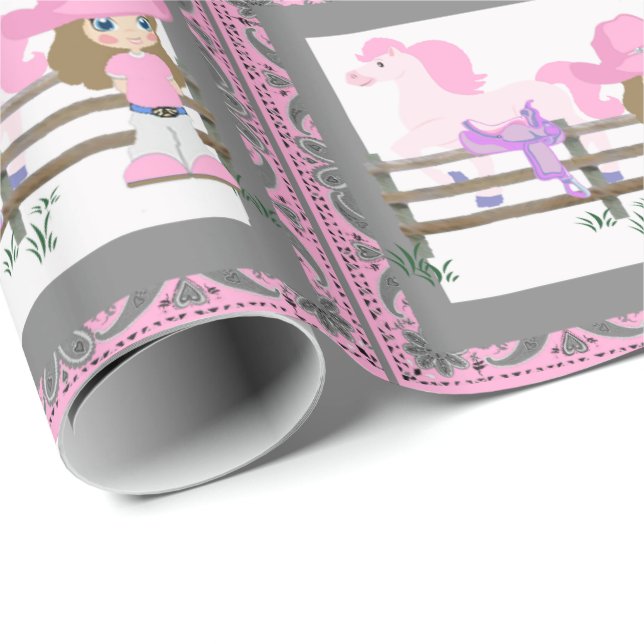 Western Rodeo Little  Cowgirl Horse Saddle Wrapping Paper (Roll Corner)