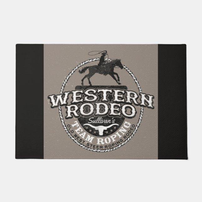 Western Rodeo Old West Steer Roping Personalised Doormat (Front)
