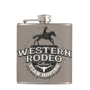 Western Rodeo Old West Steer Roping Personalised Hip Flask