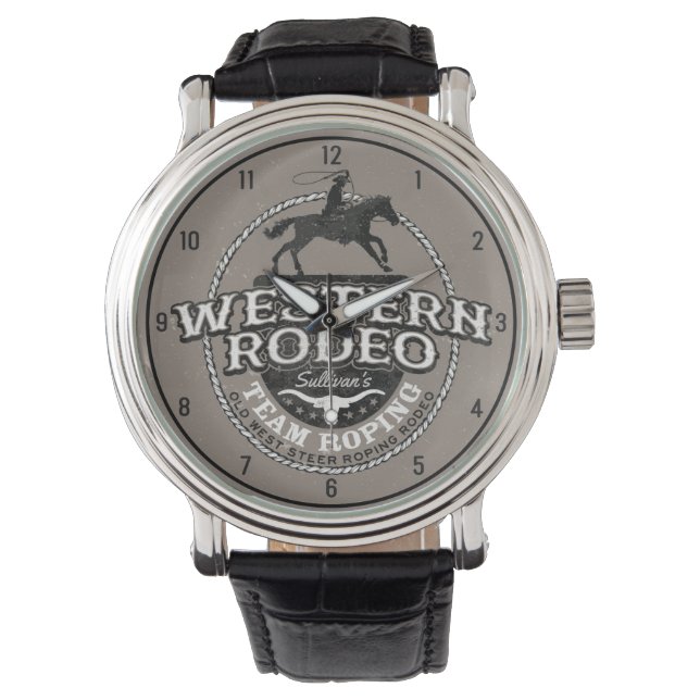 Western Rodeo Old West Steer Roping Personalised Watch (Front)