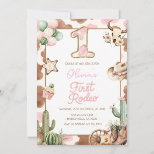 Western Rodeo Pink Cowgirl 1st Birthday Invitation
