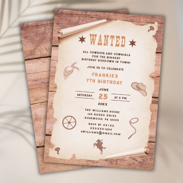 Western Rodeo Rustic Wanted Birthday Invitation (Creator Uploaded)