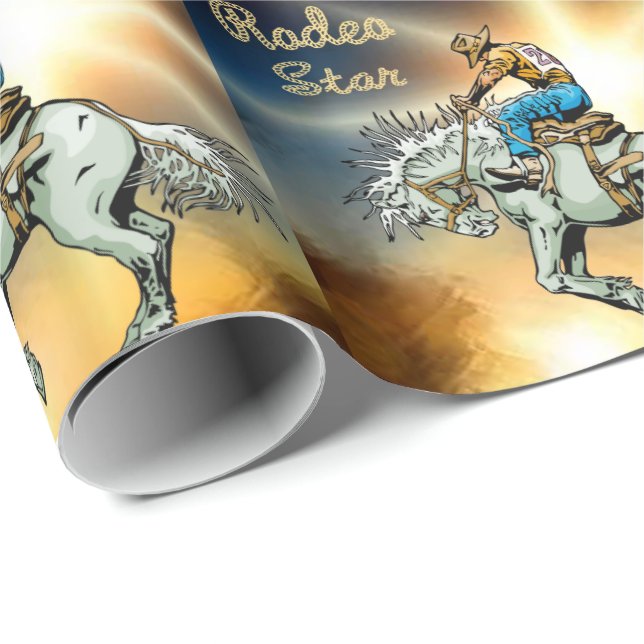 Western Rodeo Star Bronc Rider Wrapping Paper (Roll Corner)