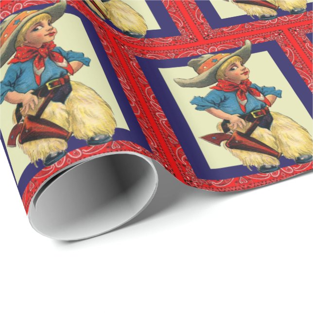 Western Rodeo Vintage Cowboy Kid Gift Wrapping Paper (Roll Corner)