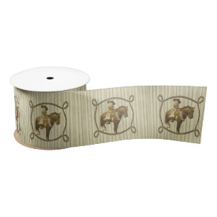 Western Rodeo Vintage Cowgirl On Horse Satin Ribbon