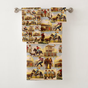 Western Rodeo Western Rodeo Arena Cowboys Roping Bath Towel Set