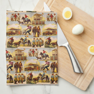 Western Rodeo Western Rodeo Arena Cowboys Roping Tea Towel