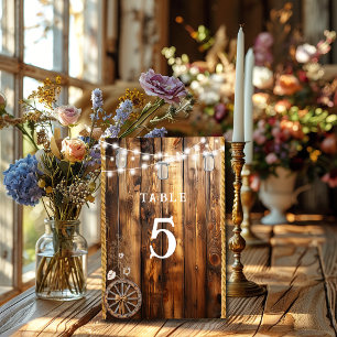 Western Rope Wagon Wheel Mason Jar String Lights Table Number