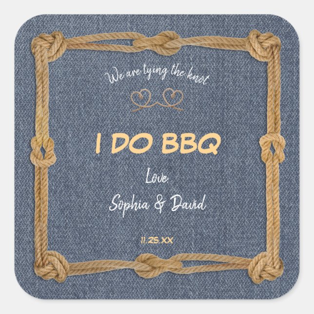 Western Rope We Tied The Knot BBQ Reception Square Sticker (Front)