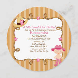 Western Round Pink Cowgirl Baby Shower Invitation