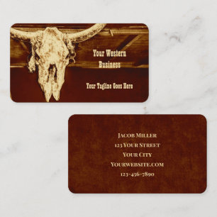 Western Rust Brown County Rustic Cow Skull Barn Business Card