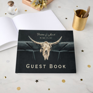 Western Rustic Beige Grey Country Bull Skull Guest Book