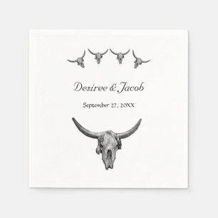 Western Rustic Black And White Wedding Bull Skull Napkin
