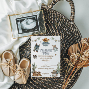 Western Rustic Boho Little Cowboy Baby Shower Thank You Card