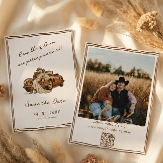 Western Rustic boho photo QR Code Save the Date Invitation