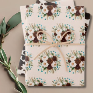Western Rustic Boho Wildflower Turquoise Stones Wrapping Paper Sheet