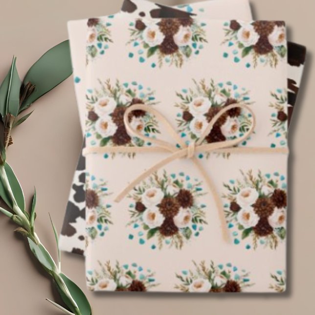 Western Rustic Boho Wildflower Turquoise Stones Wrapping Paper Sheet (Western Rustic Boho Wildflower Turquoise Stones Wrapping Paper Sheets)