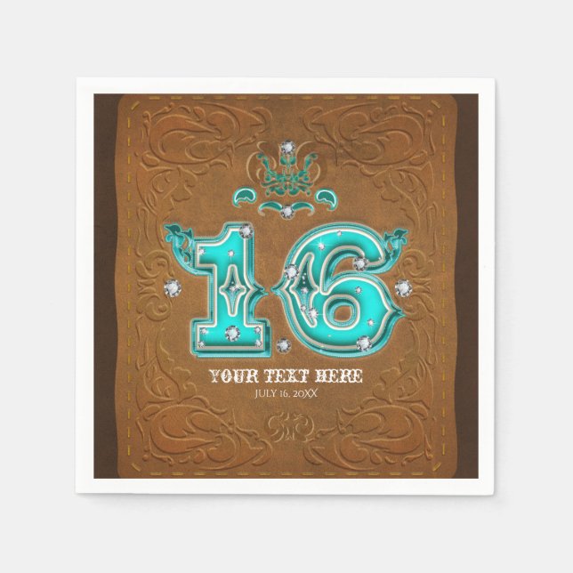 Western Rustic Brown Leather Look & Diamonds 16 Napkin (Front)