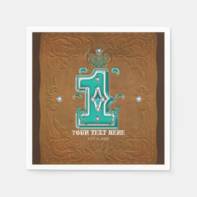 Western Rustic Brown Leather Look & Diamonds 1 One Napkin (Front)