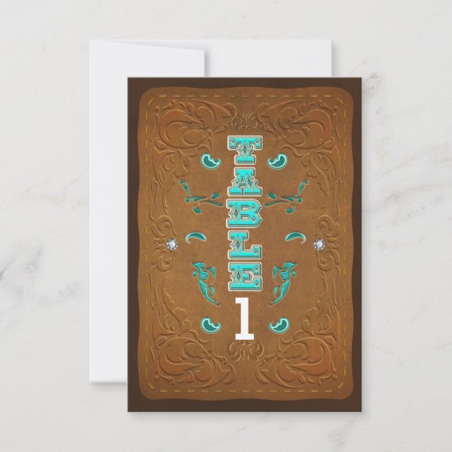 Western Rustic Brown Leather Party Table Number (Front)