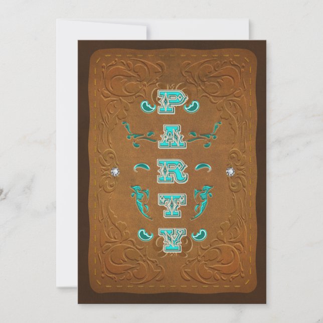 Western Rustic Brown & Turquoise Birthday PARTY Invitation (Front)