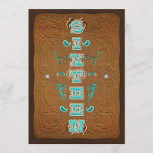 Western Rustic Brown & Turquoise SIXTEEN 16 Party Invitation