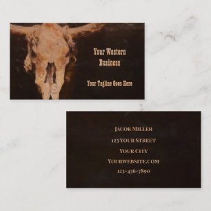 Western Rustic Brown Vintage Art Bull Skull Business Card