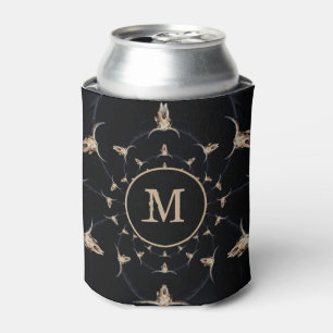 Western Rustic Bull Skull Country Monongram Can Cooler