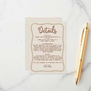Western Rustic Casual Beige Brown Wedding Details Enclosure Card