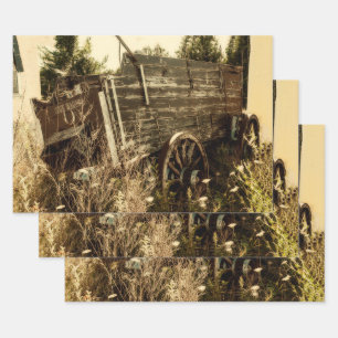 Western Rustic Country Brown Vintage Farm Wagon Wrapping Paper Sheet