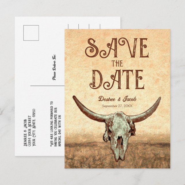 Western Rustic Country Rodeo Save The Date Announcement Postcard (Front/Back)