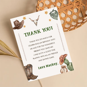 Western Rustic Cowboy Birthday Party Thank You Card