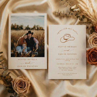 Western Rustic Cowboy Hat Photo Wedding Invitation