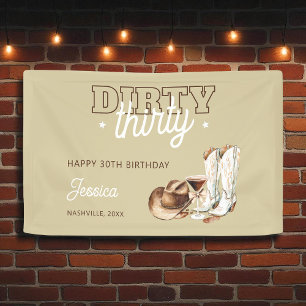 Western Rustic Dirty Thirty 30th Birthday Party Banner