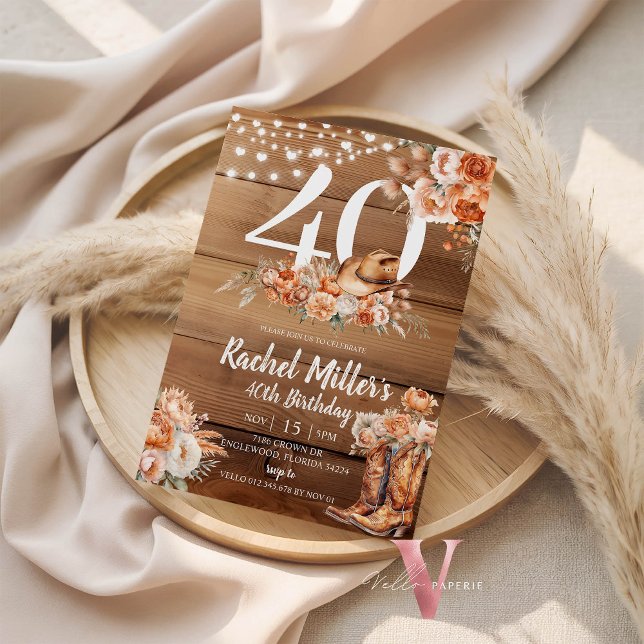 Western Rustic Dried Flower Hat Boots Birthday Invitation (Creator Uploaded)