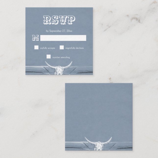 Western Rustic Dusty Blue White Bull Skull RSVP Enclosure Card (Front/Back)