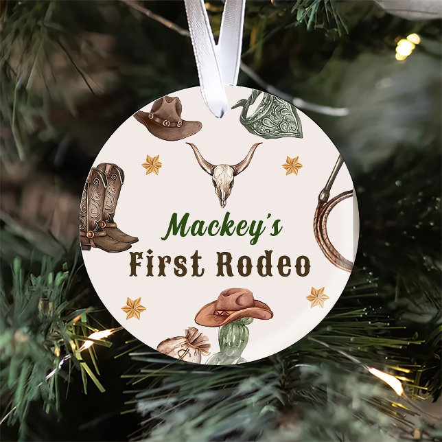Western Rustic First Rodeo Party Ceramic Ornament (Creator Uploaded)