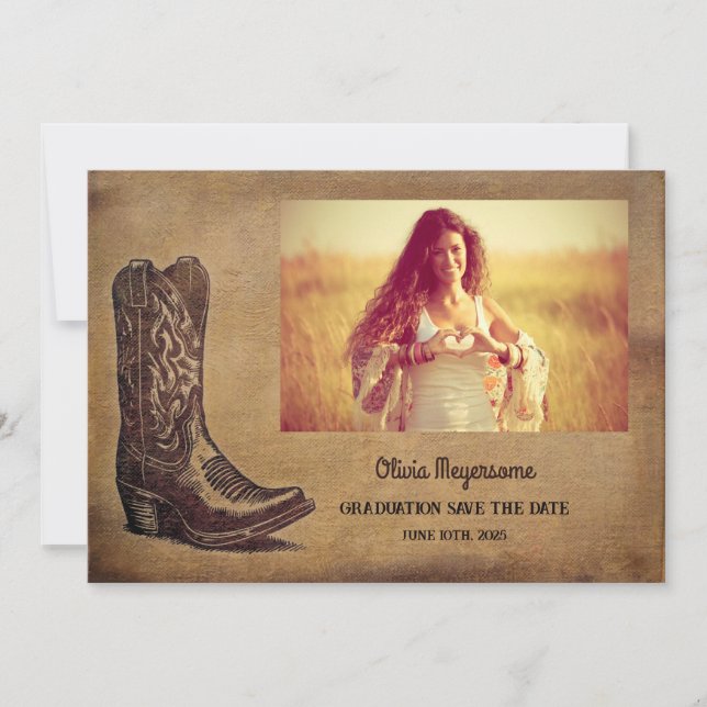 Western Rustic Graduation Photo Save The Date (Front)