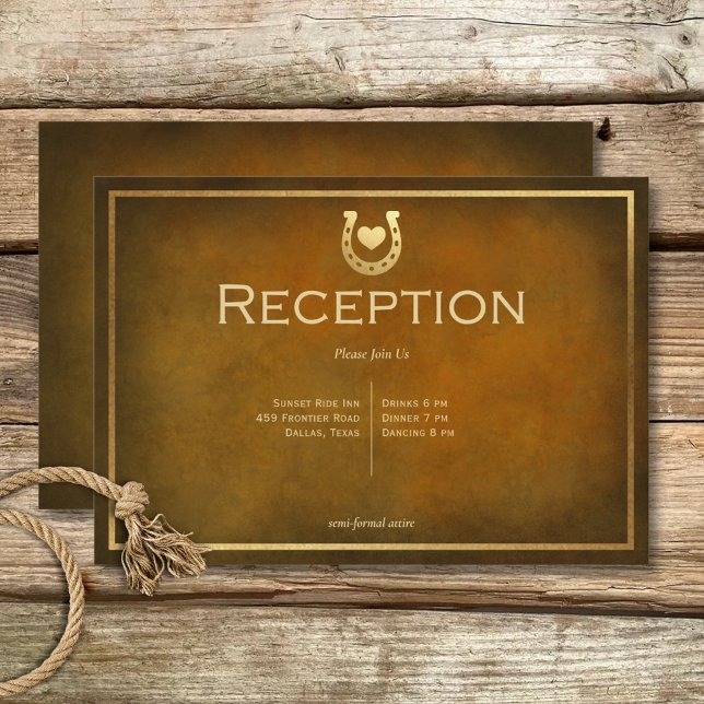 Western Rustic Horseshoe Brown & Gold Reception Enclosure Card (Western Rustic Horseshoe Brown & Gold Reception Enclosure Card)