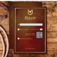 Western Rustic Horseshoe Burgundy & Gold QR Code