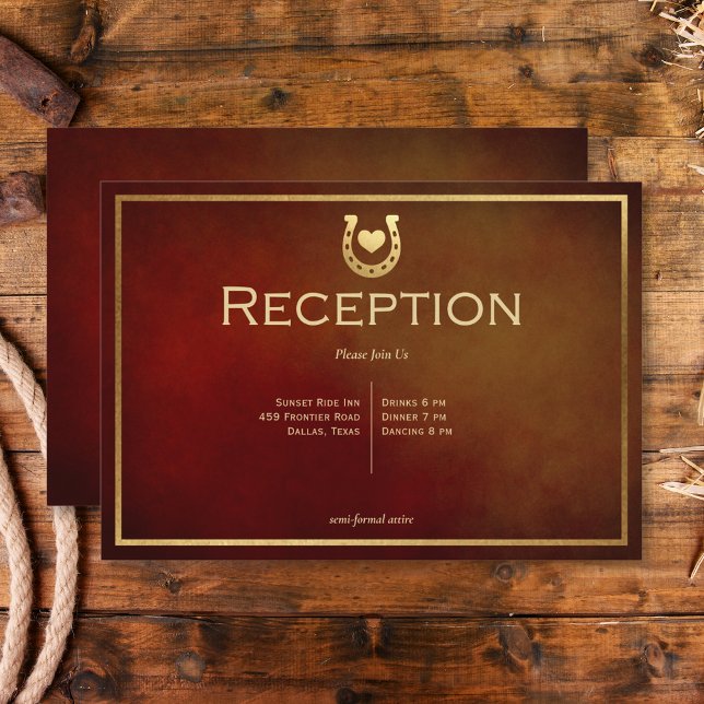 Western Rustic Horseshoe Burgundy & Gold Reception Enclosure Card (Western Rustic Horseshoe Burgundy & Gold Reception Enclosure Card)