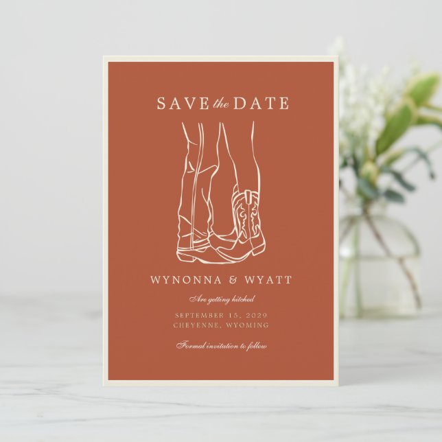 Western Rustic Modern Cowboy Boots Photo  Save The Date (Standing Front)