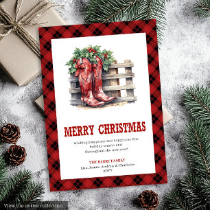 Western Rustic Red Plaid Christmas Greeting Card