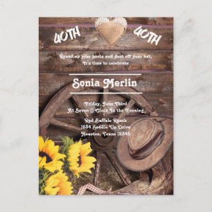 Western Rustic Sunflower Boot Hat 40th Birthday Postcard