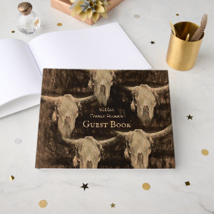 Western Rustic Vintage Bull Skull Brown Country Guest Book