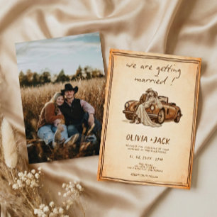 Western Rustic Vintage Hand Drawn Photo Wedding Invitation