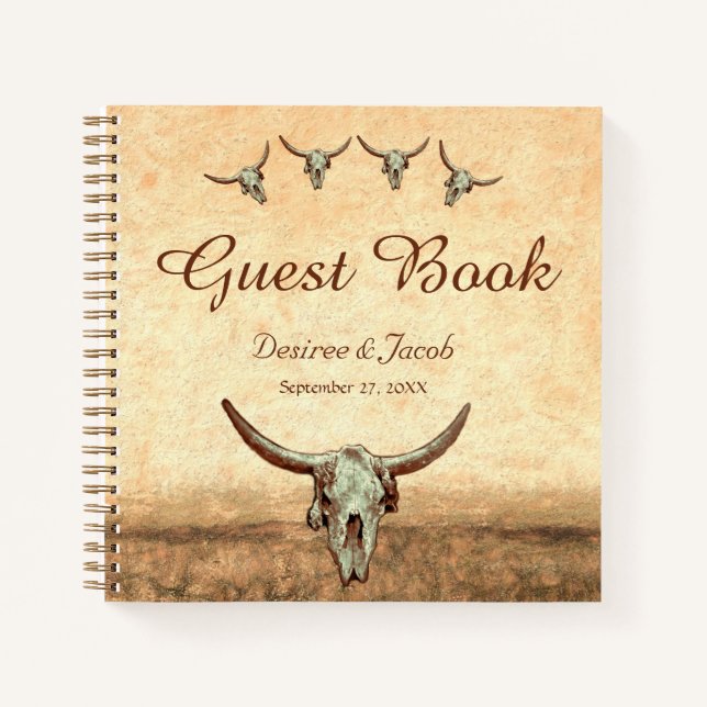 Western Rustic Wedding Country Cow Bull Skull Notebook (Front)