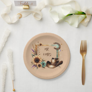 Western Rustic Wedding Mr & Mrs 7 inch Party Paper Plate
