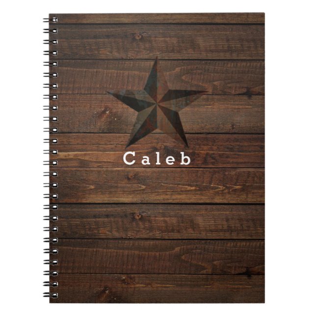 Western Rusty Star on Wood Rustic Country Wooden Notebook (Front)